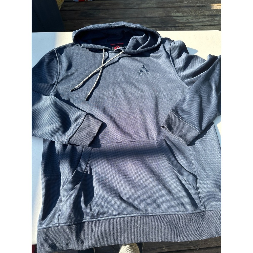 Gerry Mens Hoodie Navy Blue Textured Grid Knit‎ Pullover Sweatshirt Size Large